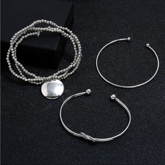 NEW 3 Piece Silver Simple Layering Bracelets - Picture 4 of 6